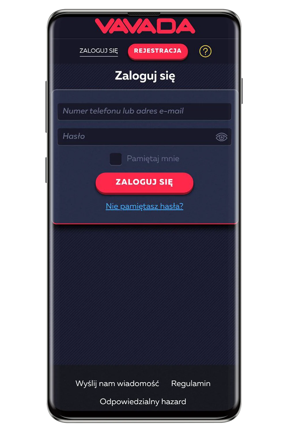 Zrzuty ekranu z oficjalnej strony internetowej Vavada PL